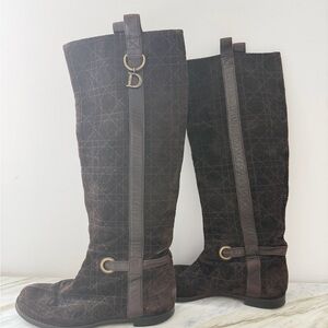 Christian Dior Brown Suede Knee-High Boots with Buckle Detail | Size 6